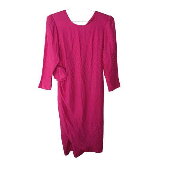 Vintage Dennis Goldsmith Pink Silk Swiss Dot Midi Dress Shoulder Pads SZ 4 - Picture 2 of 16